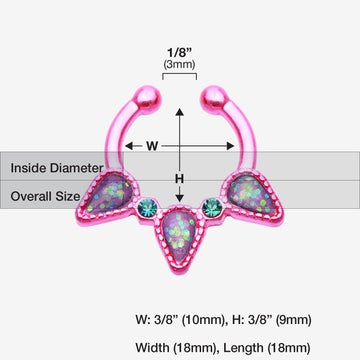 Detail View 1 of Colorline Opal Sparkle Trident Fake Septum Clip-On Ring-Pink/Teal
